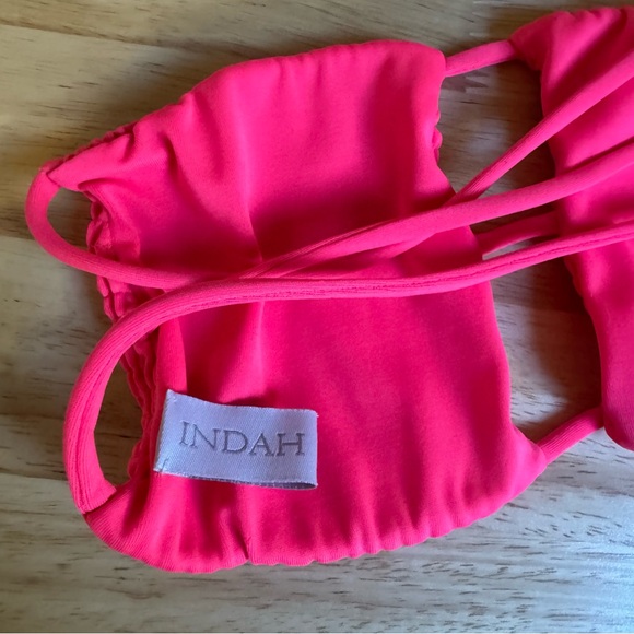 Indah Neon Pink Ruched Strapless Bandeau Bikini Top - Picture 4 of 5